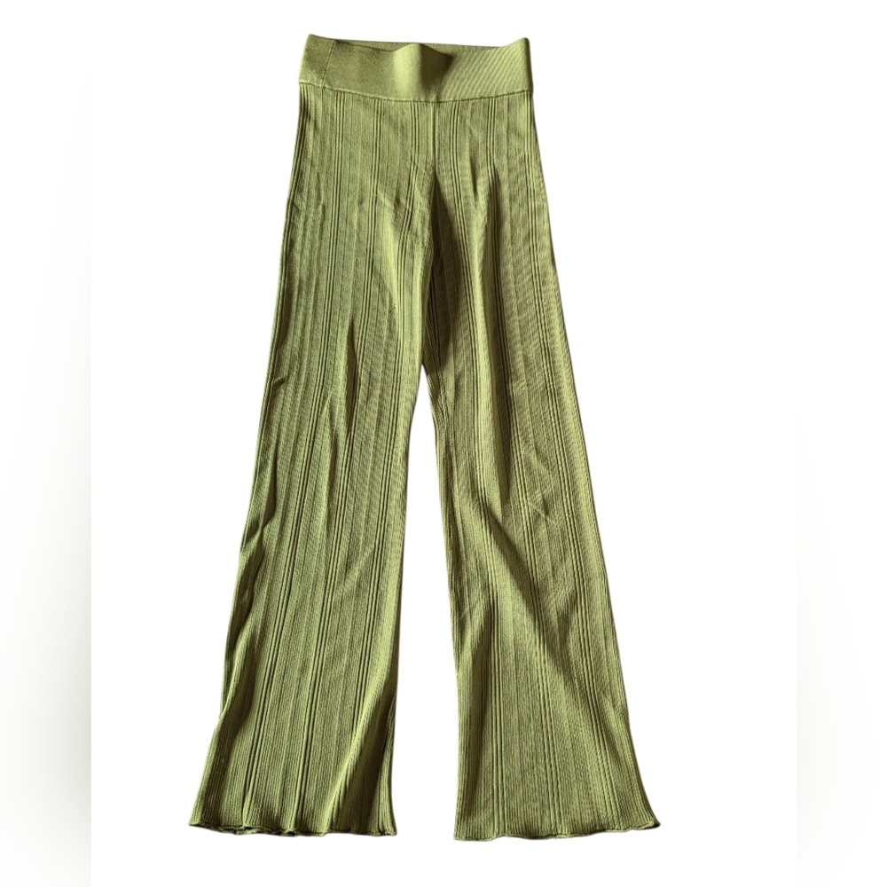 Everlane Ribbed Ruffle Bottom Green Pants Size S